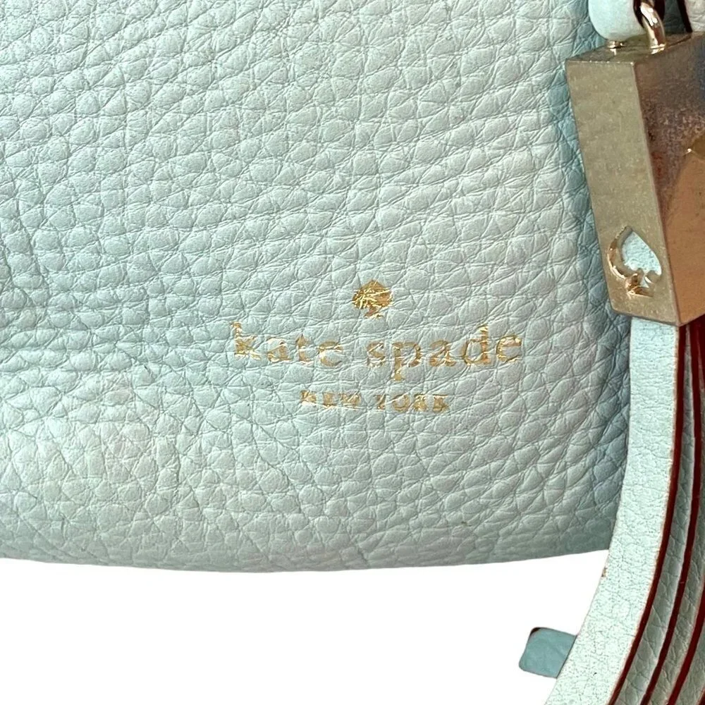Kate Spade Copper Drawstring Bucket Bag Small Crossbody Strap Lined Light Blue